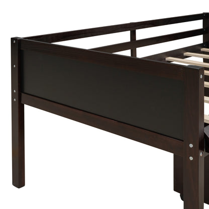 Espresso Twin Loft Bed with Slide and Storage Bins