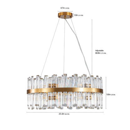 23.6-Inch Modern Crystal Chandelier, Iron Frame, 12-Bulb E12, Hardwired 120V, Living Room Lighting Golden