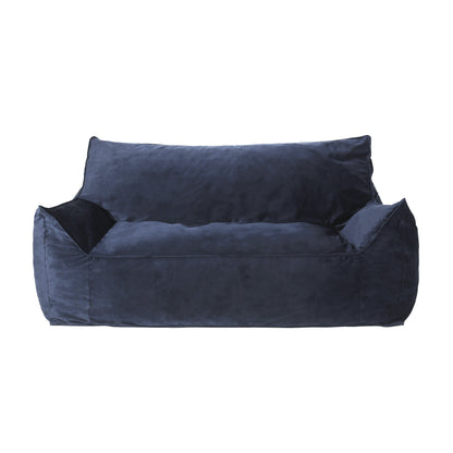 Oversized 2-Seater Bean Bag Chair with Armrests, Foam-Filled, Removable Cover, 60x40 in, Dark Blue Velvet