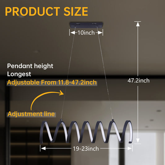 Modern Aluminum Spiral Loop Pendant Light with 14W LED, Adjustable Suspension, 23 in Length Matte Black