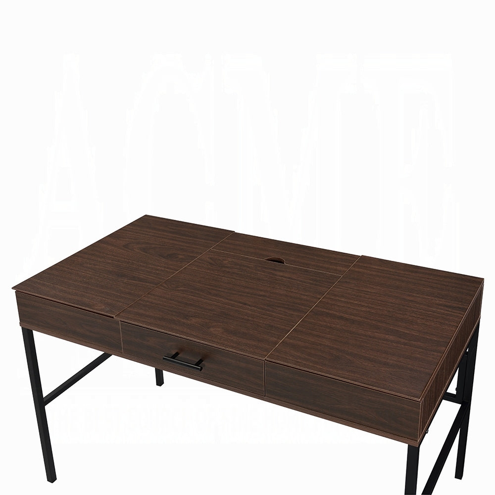 Oak and Black USB Writing Desk with Single Storage Drawer