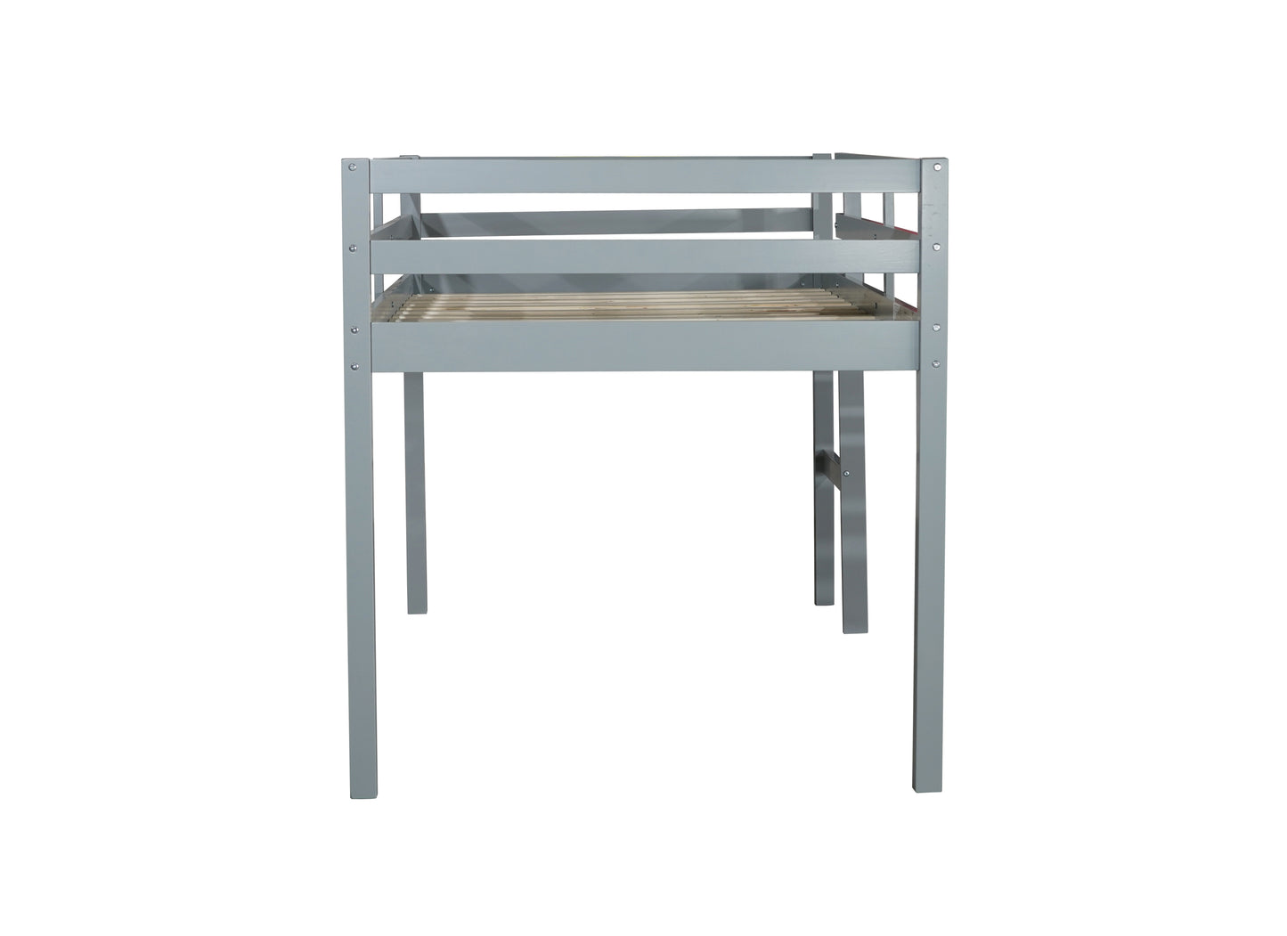 Grey Solid Rubber Wood Twin Loft Bed with Ladder and Sturdy Slat Support