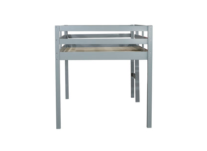Grey Solid Rubber Wood Twin Loft Bed with Ladder and Sturdy Slat Support