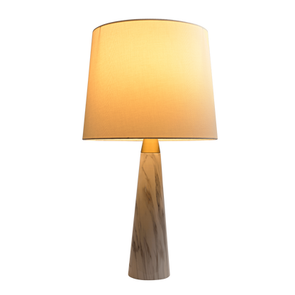 Table Lamp with On/Off Switch, Faux Marble Base, Fabric Shade, 14x14x25 in, Ambient Lighting, White