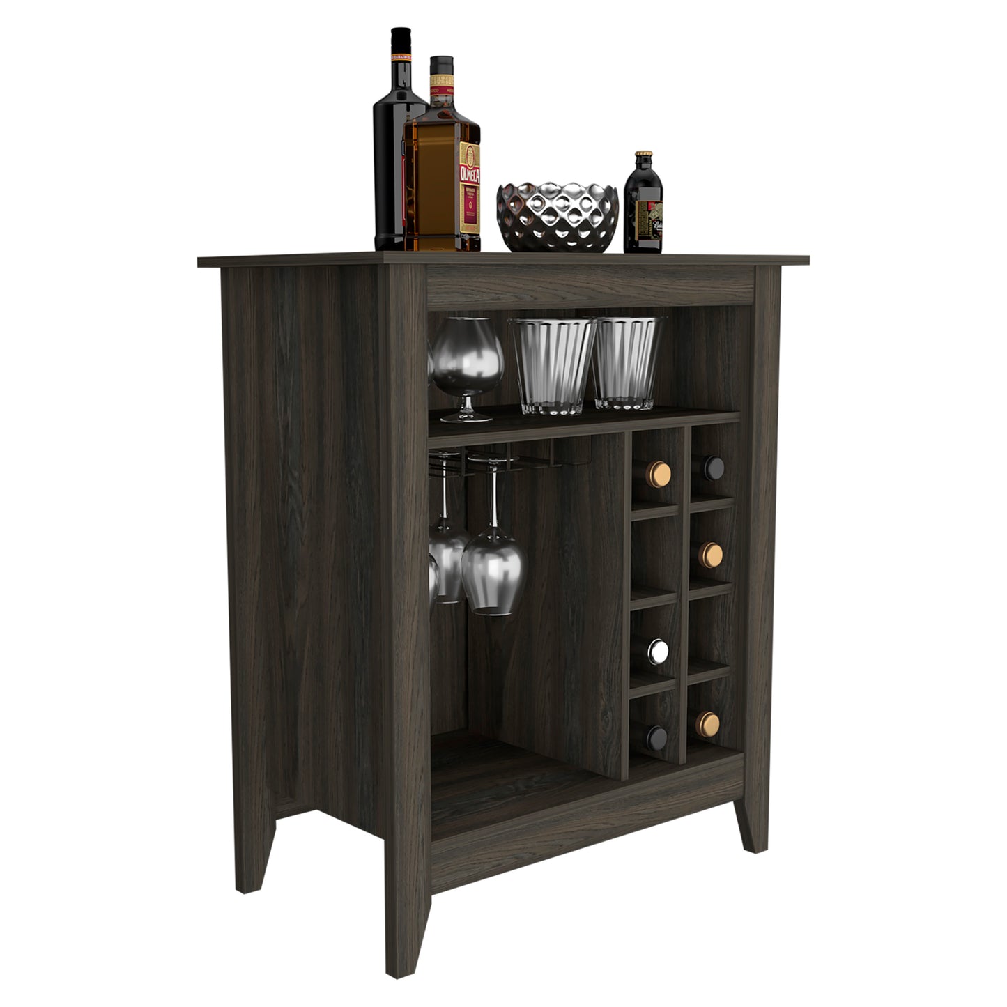 Elegant Espresso Bar Cabinet With Shelf And Wine Cubbies