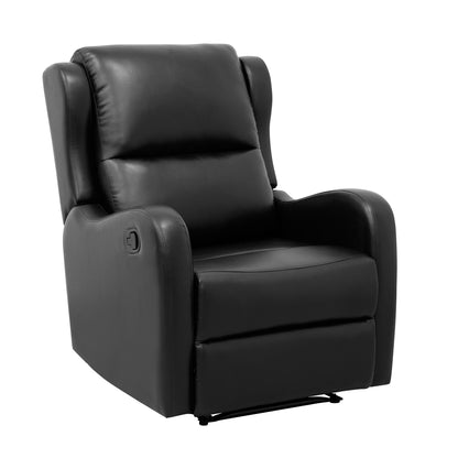 1-Piece Recliner With Solid Wood Frame, Faux Leather Upholstery, Side-Tab Recline, Living Room, Black