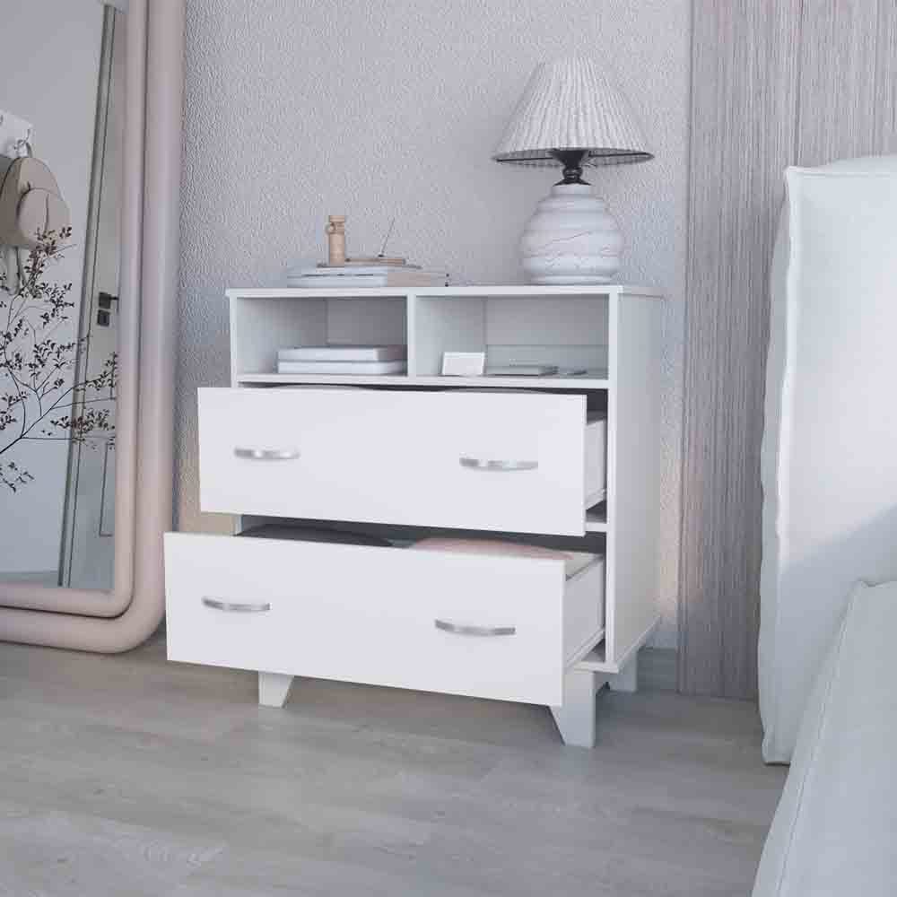 Double Drawer Nightstand Arabi, Bedroom, White