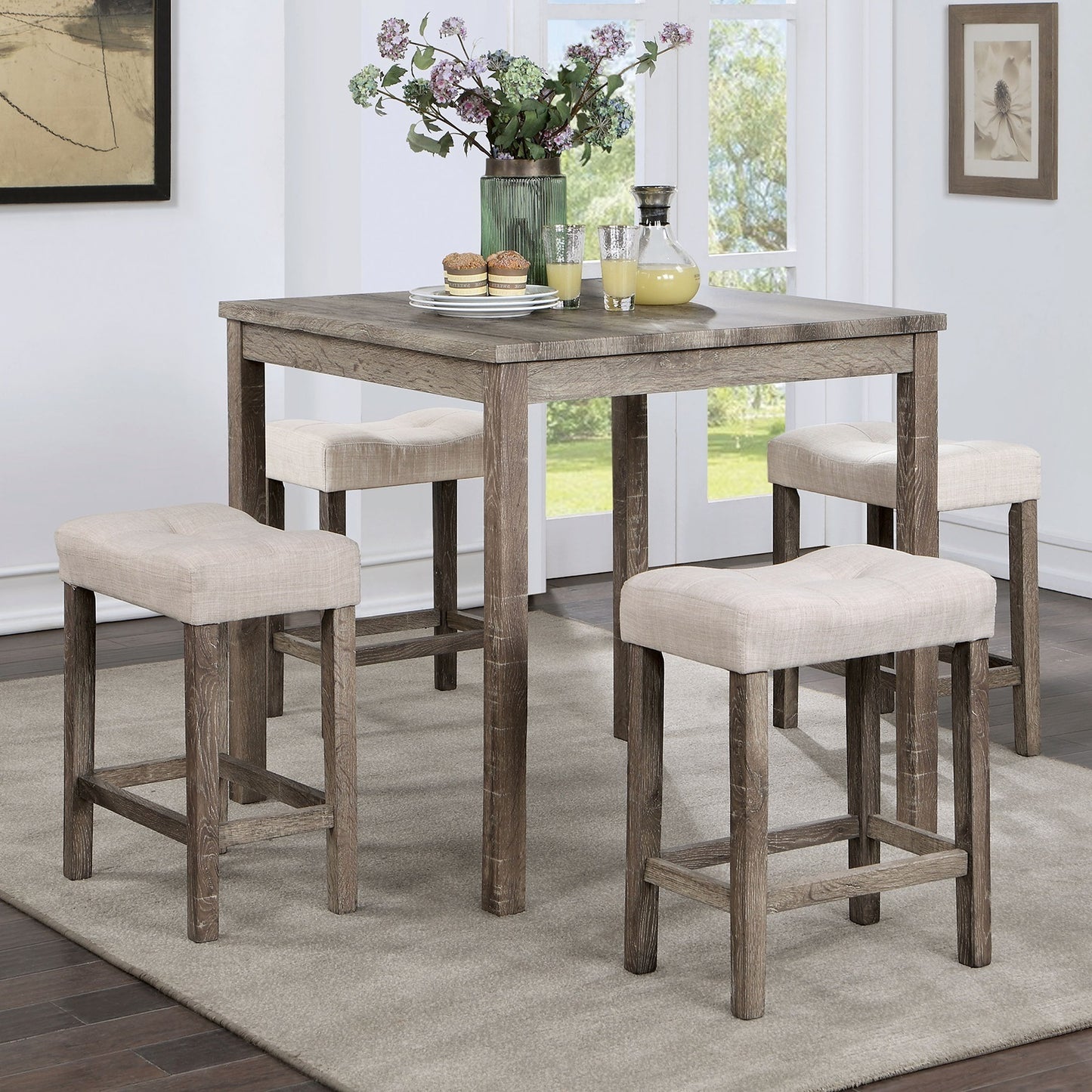Counter Height Dining Set FivePc Square Table Stools Gray