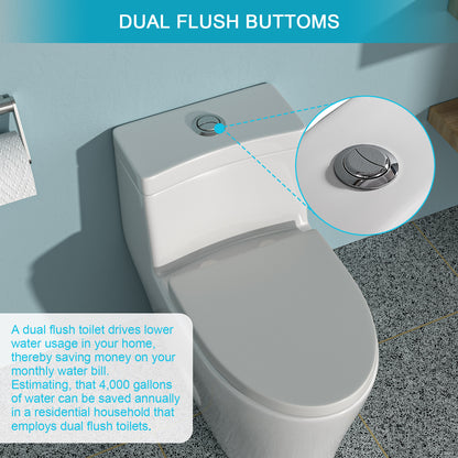 Modern Ceramic Elongated One-Piece Toilet with Soft-Close Seat and Dual Flush Function