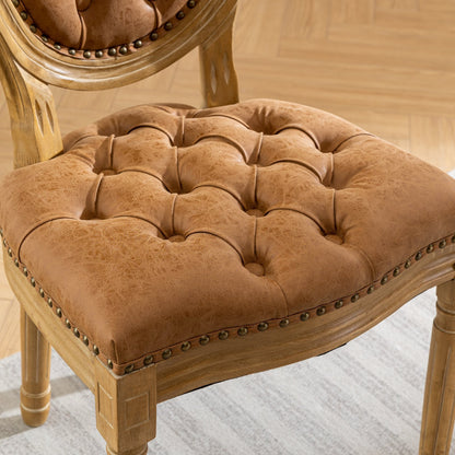 French Style Solid Wood Dining Chair Set of 2 with PU Leather, Nailhead, High Back, Rubberwood Orange