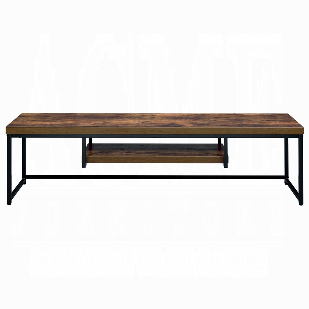 Industrial 60-Inch TV Stand with Black Metal Frame, 59in Wide Living Room Console Weathered Oak Finish