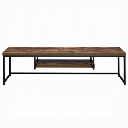 Industrial 60-Inch TV Stand with Black Metal Frame, 59in Wide Living Room Console Weathered Oak Finish