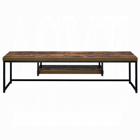 Industrial 60-Inch TV Stand with Black Metal Frame, 59in Wide Living Room Console Weathered Oak Finish