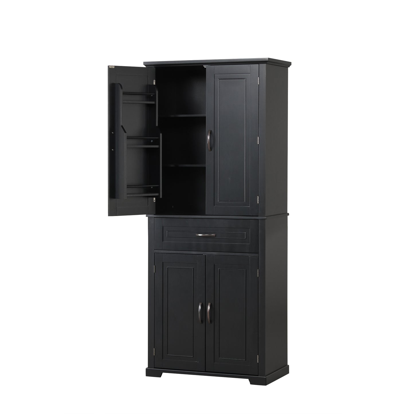 Tall Black Bathroom Storage Cabinet with Adjustable Shelf, Doors, and Drawer for Versatile Organization