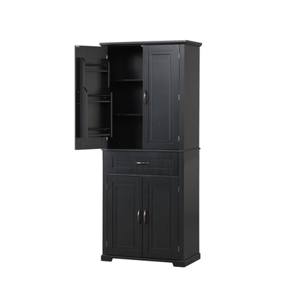 Tall Black Bathroom Storage Cabinet with Adjustable Shelf, Doors, and Drawer for Versatile Organization