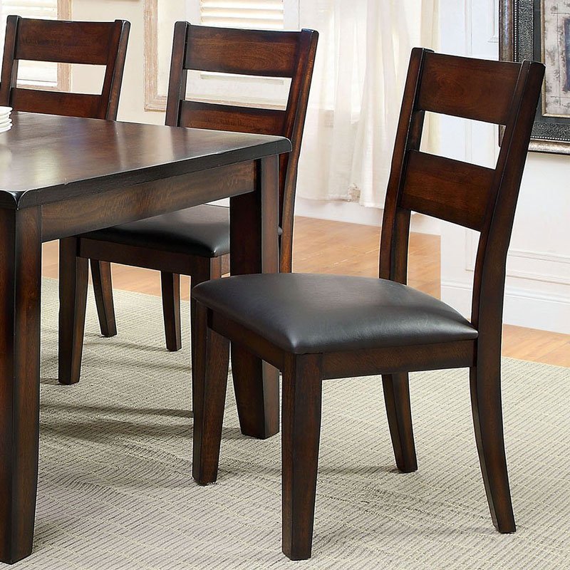 Solid Wood Dining Chairs Set of 2, Transitional, Padded Leatherette, Ladder Back, 19.25W x 39.25H, Dark Cherry