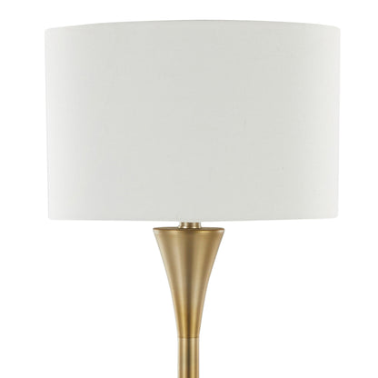 65-Inch Contemporary Metal Floor Lamp with White Linen Shade, Base, 3-Way Socket, UL Listed, Gold Finish