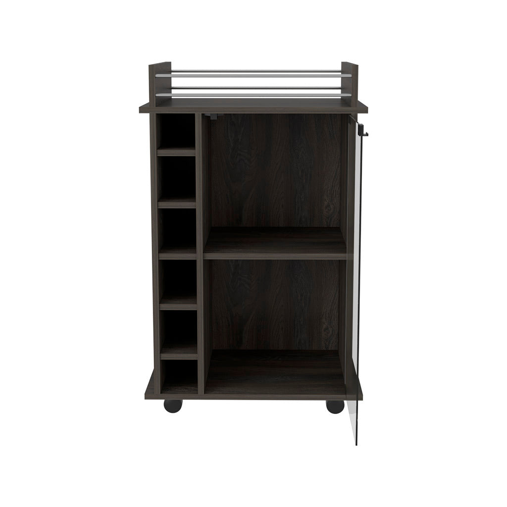 Espresso Finish Baltimore Bar Cart With Six Wine Cubbies