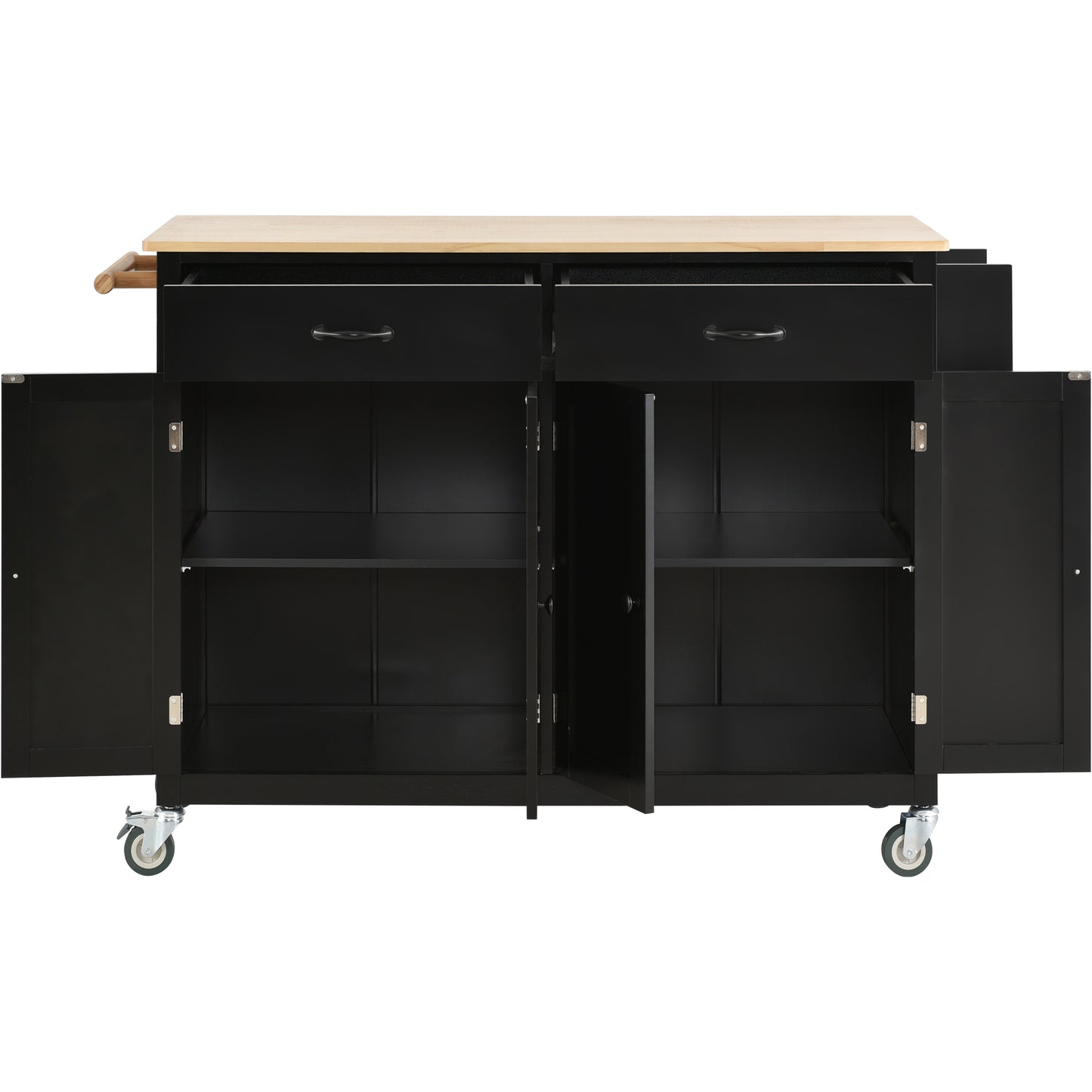 Versatile Kitchen Island Cart with Locking Wheels, Solid Wood Top, Ample Storage and Spice Rack (Black)