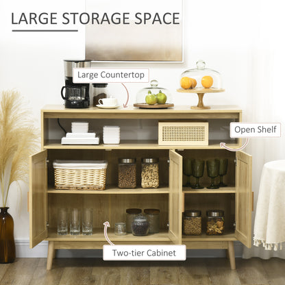 HOMCOM Boho Sideboard Buffet Cabinet with Rattan Doors, Natural