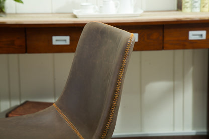 Vintage PU Leather Dining Chairs, Set of 2, Frame, Molded Seat, 18.5W x 22.25D x 31.5H, Antique Brown