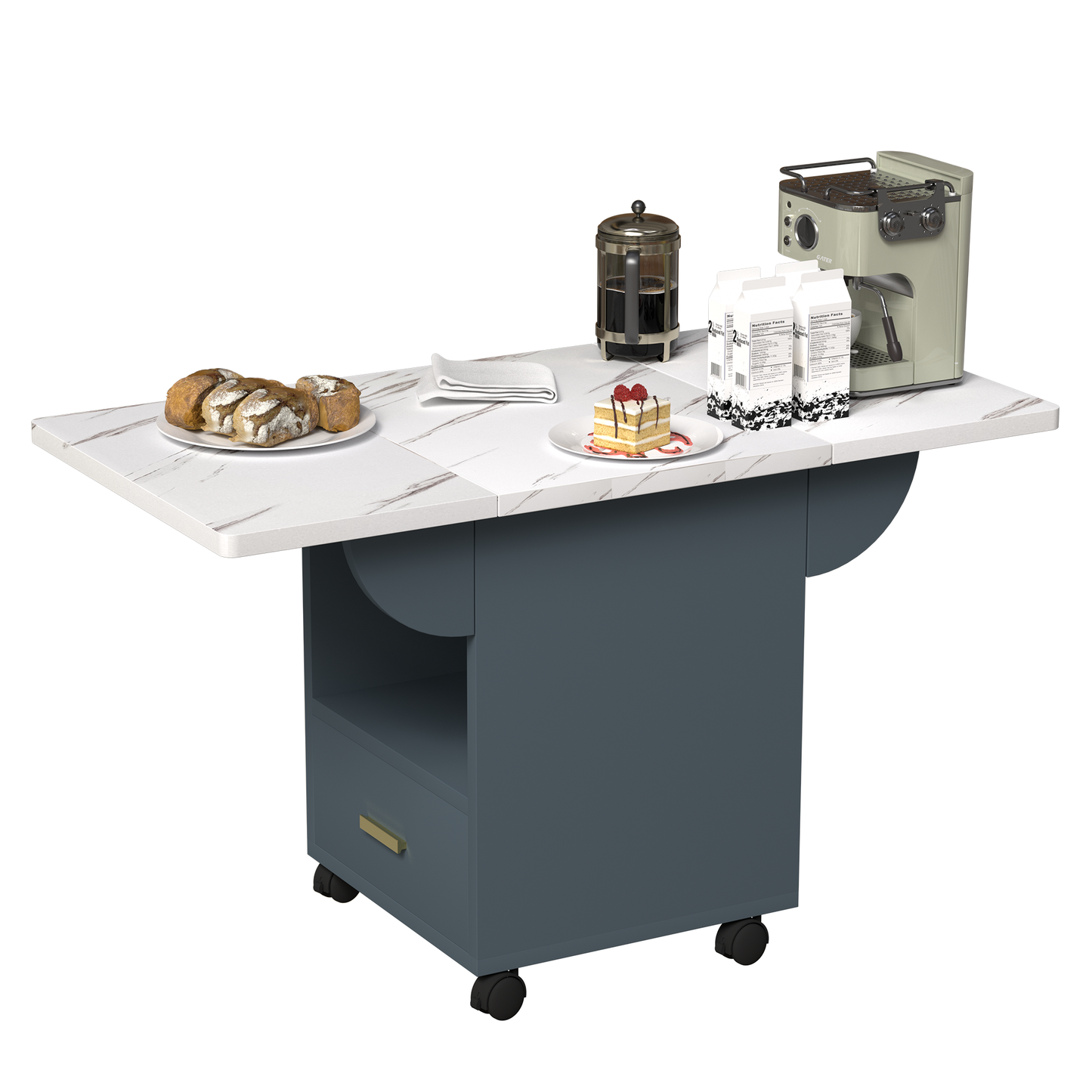 39.4 Inch Rolling Folding Dining Table With Storage Drawers