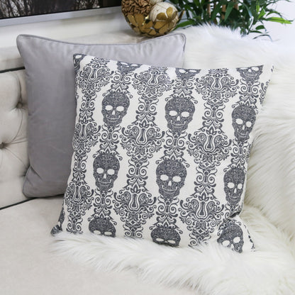 Gothic Damask Skull Throw Pillow, 20x20 in, Cotton-Linen, Hidden Zipper, Sofa/Bed/Chair Accent, Decor Gray