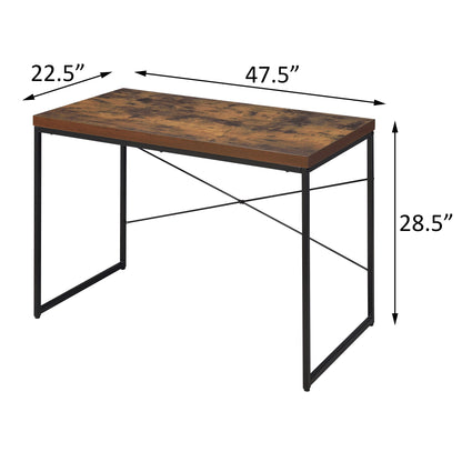 Industrial-Style Weathered Oak Writing Desk with Sleek Metal Base