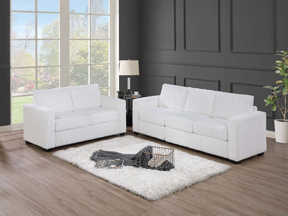 2-Piece Sofa & Loveseat Set, Corduroy Upholstery, Foam & Spring Cushions, Modern Living - Milk White