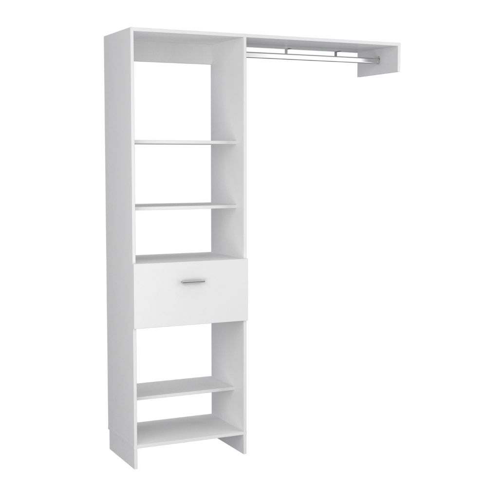 Manchester 150 Modern Closet Organizer with Open Shelves and Drawer - White