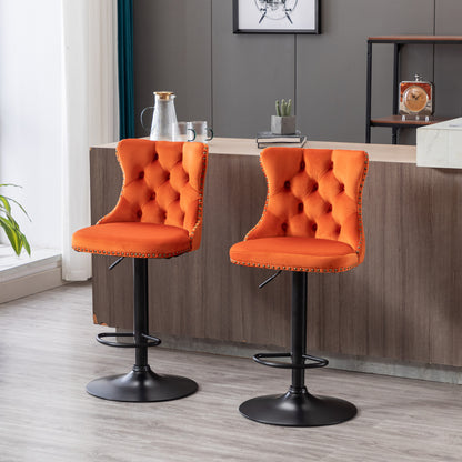 Orange Velvet Swivel Bar Stools Two Pack Adjustable 25 33