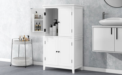 Stylish Freestanding Bathroom Storage Cabinet with 4 Adjustable Shelves, White MDF Unit