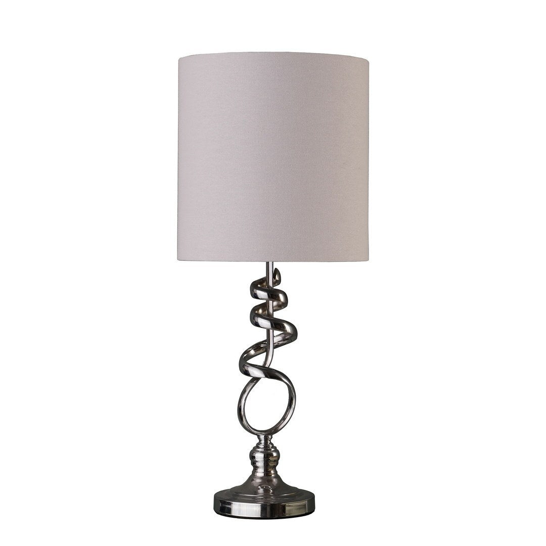 21.5-Inch Abstract Table Lamp with Off-White Drum Shade, 40W E26, UL Listed, Black Cord Chrome Silver