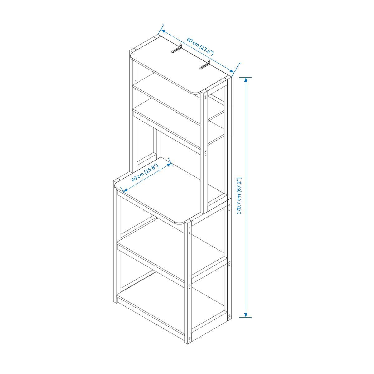 Modern 5-Tier White and Black Kitchen Bakers Rack with Ample Storage and Microwave Stand