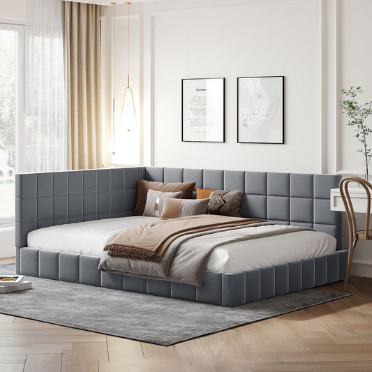 Elegant Gray Velvet Full Size Daybed/Sofa Bed Frame