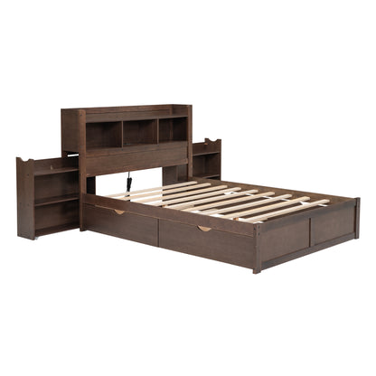Espresso Full Size Storage Bed with Trundle and Dual Drawers, Pull-Out Shelving System