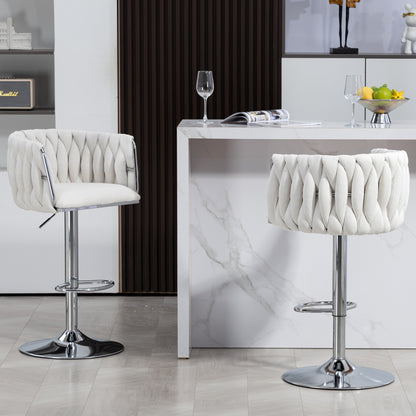 Counter-Height Bar Stools Set of 2, 360° Swivel, Fabric Cushions, Woven-Back, Foam-Padded, Beige