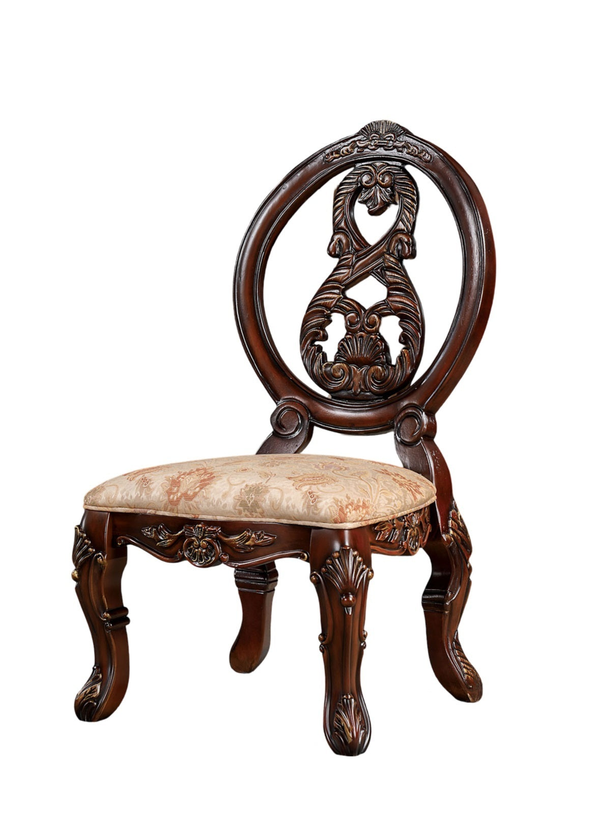 2-Piece Traditional Solid Wood Dining Side Chairs with Fabric Seats, Welt, Cabriole Legs, Round Back Tan