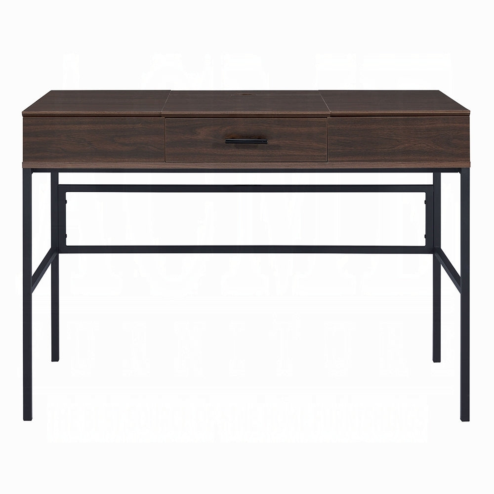 Oak and Black USB Writing Desk with Single Storage Drawer