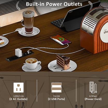 Farmhouse Rolling Kitchen Island with Power Outlet, Drop Leaf, Spice Rack, and Storage Drawers - 53.5'' White Cart for Kitchen and Dining Room