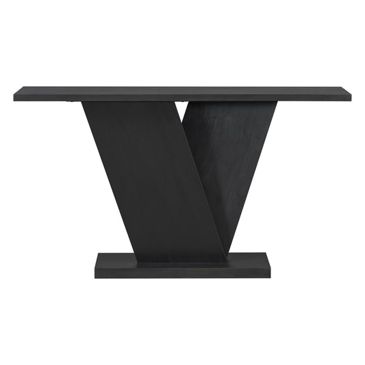 59.8in Long Console Table with V-Shape Base, MDF + Acacia Veneer, Entryway Accent, Black