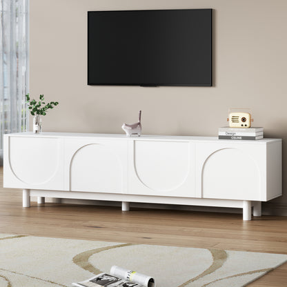 TV Stand for 78-Inch TVs, Arch Cabinet TV Console with Adjustable Shelves, Solid Wood Legs, Cable Management White