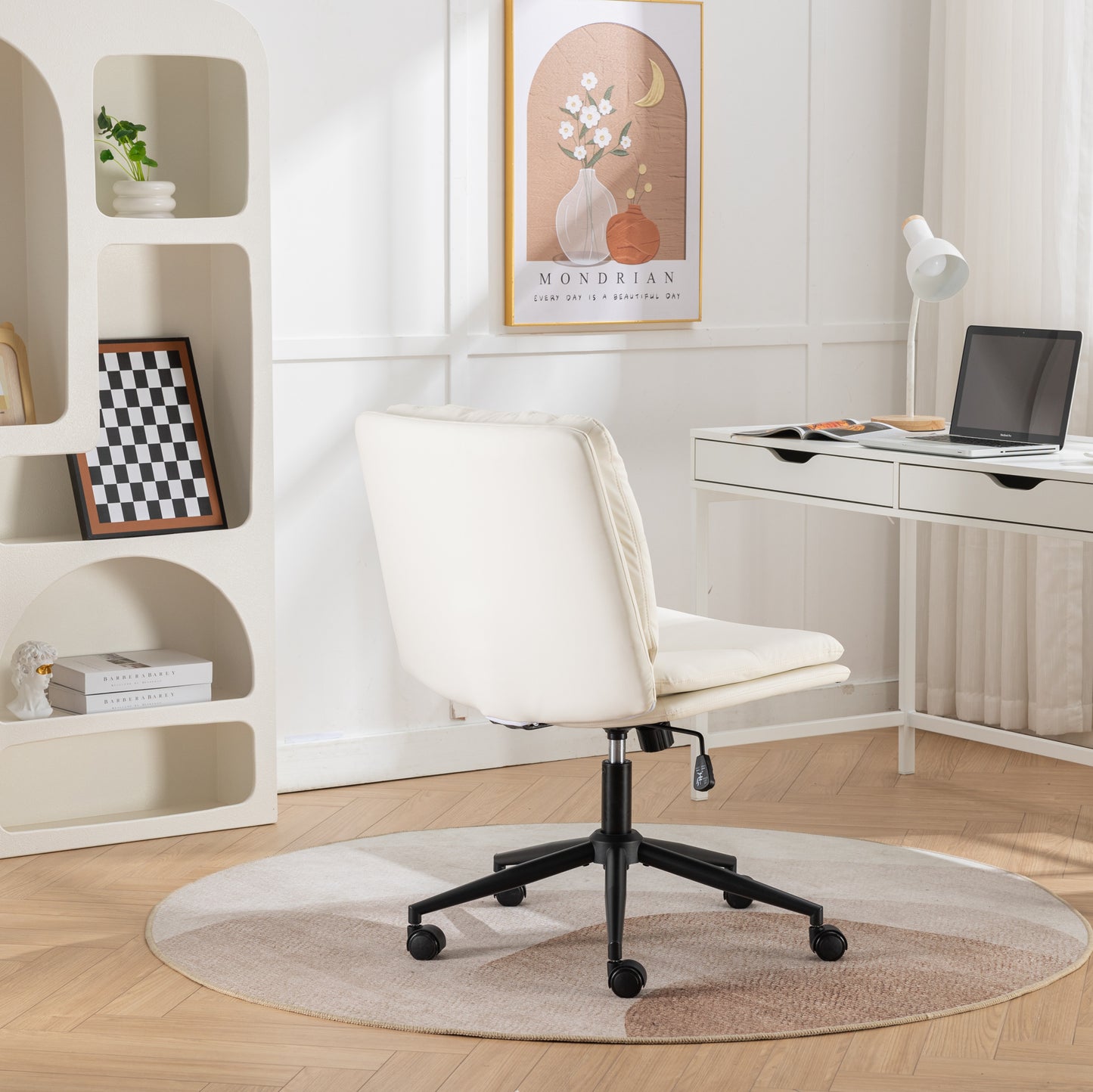 Modern Ergonomic 360° Swivel Criss-Cross Chair with Plush Seat in White