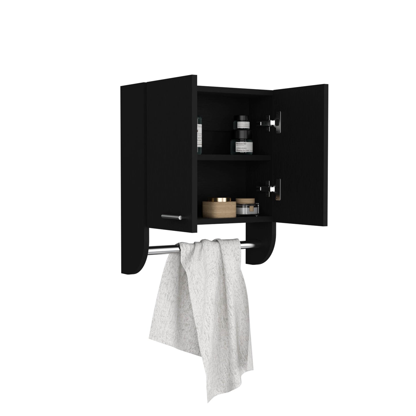 Optim Medicine Cabinet with towel holder 17.4" Wide Medice Cabinet Organizer with Two interior Shelves and Tower Holder for Bathroom, Kitchen, Mudroom