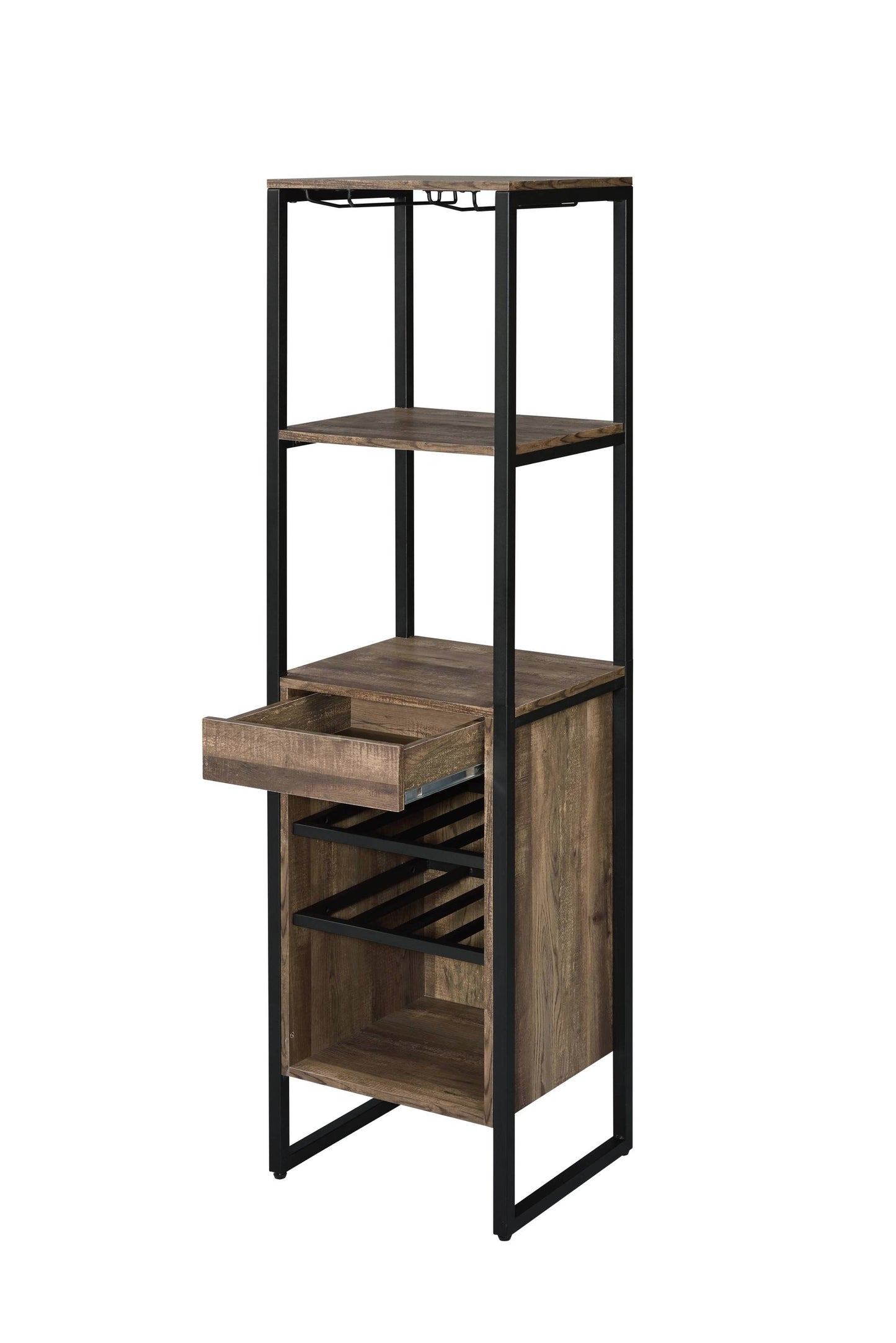 Contemporary Weathered Oak And Black Wine Storage Rack