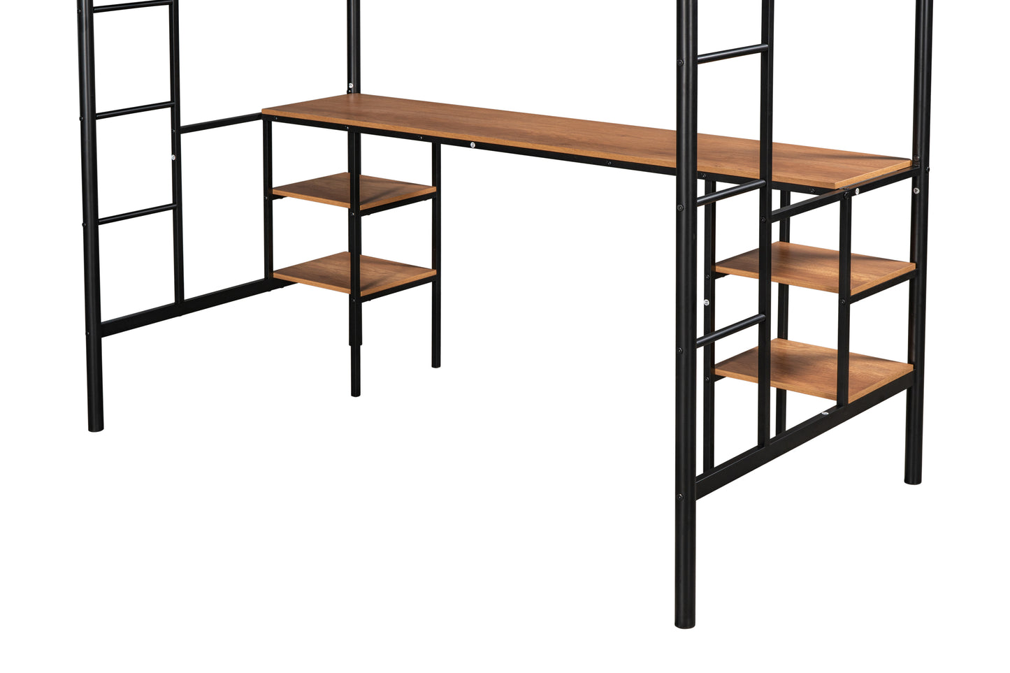 Twin Loft Bed with Integrated Desk & Storage Shelves - Sturdy Metal Construction, Noise Reduction Features, Safety Guardrails, and Dual Side Ladders - No Box Spring Required