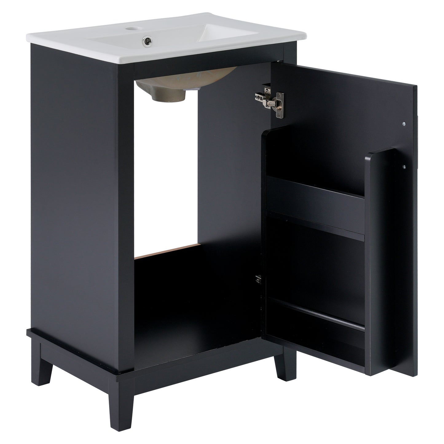 Compact 20-Inch Black Bathroom Vanity Cabinet with Ceramic Sink - Modern Design, Ample Storage, Soft-Close Door