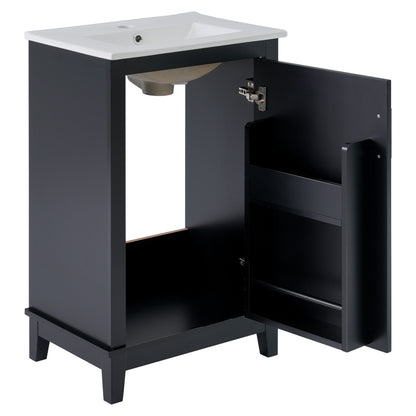 Compact 20-Inch Black Bathroom Vanity Cabinet with Ceramic Sink - Modern Design, Ample Storage, Soft-Close Door