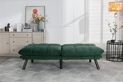 2-Seater Convertible Sofa Bed with Adjustable Backrest and Armrests, Foam Upholstery, Pine Frame Emerald