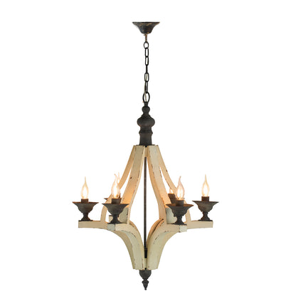 6-Light Wood Chandelier with Adjustable Chain for Kitchen/Dining/Foyer, 60W Bulbs Not Included Cream